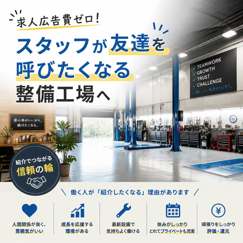 求人広告費ゼロ！スタッフが友達を呼びたくなる整備工場へ