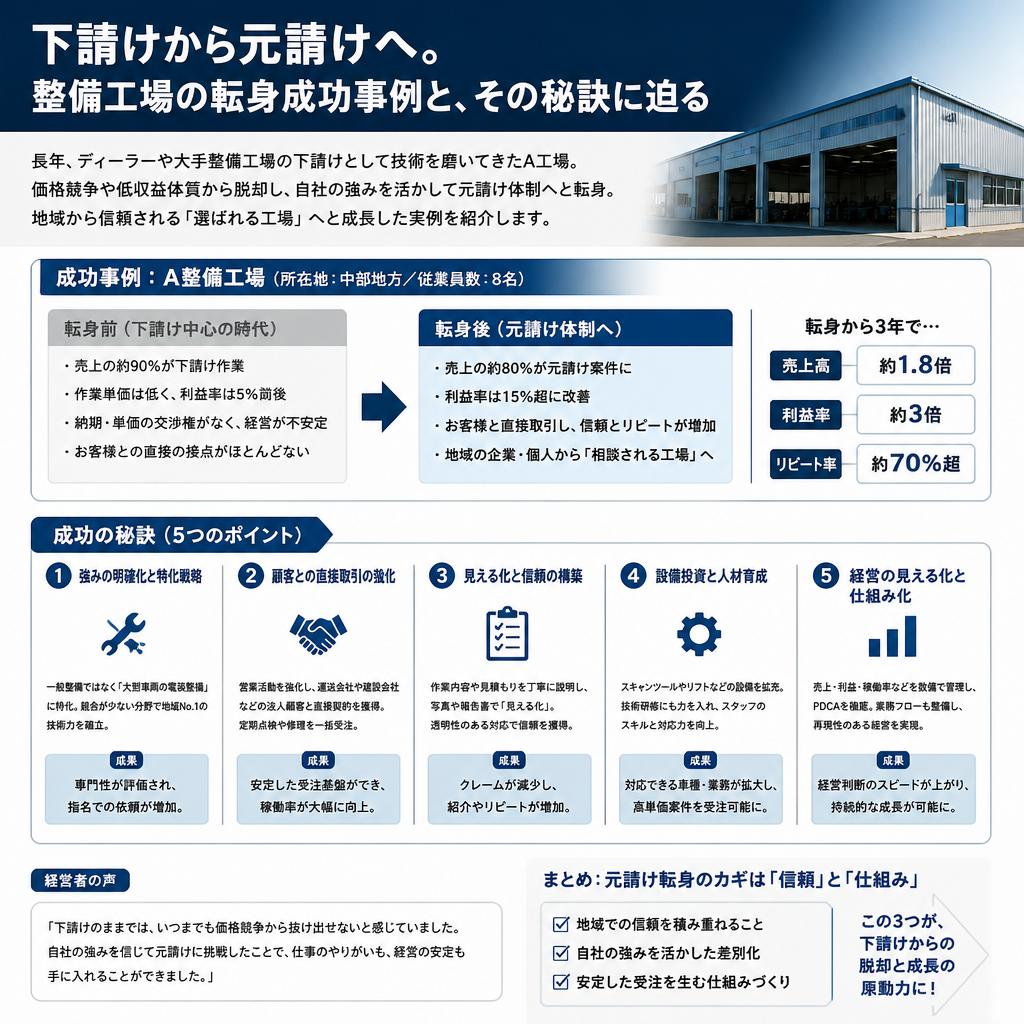 成功事例紹介:元請けに転身した整備工場の実例