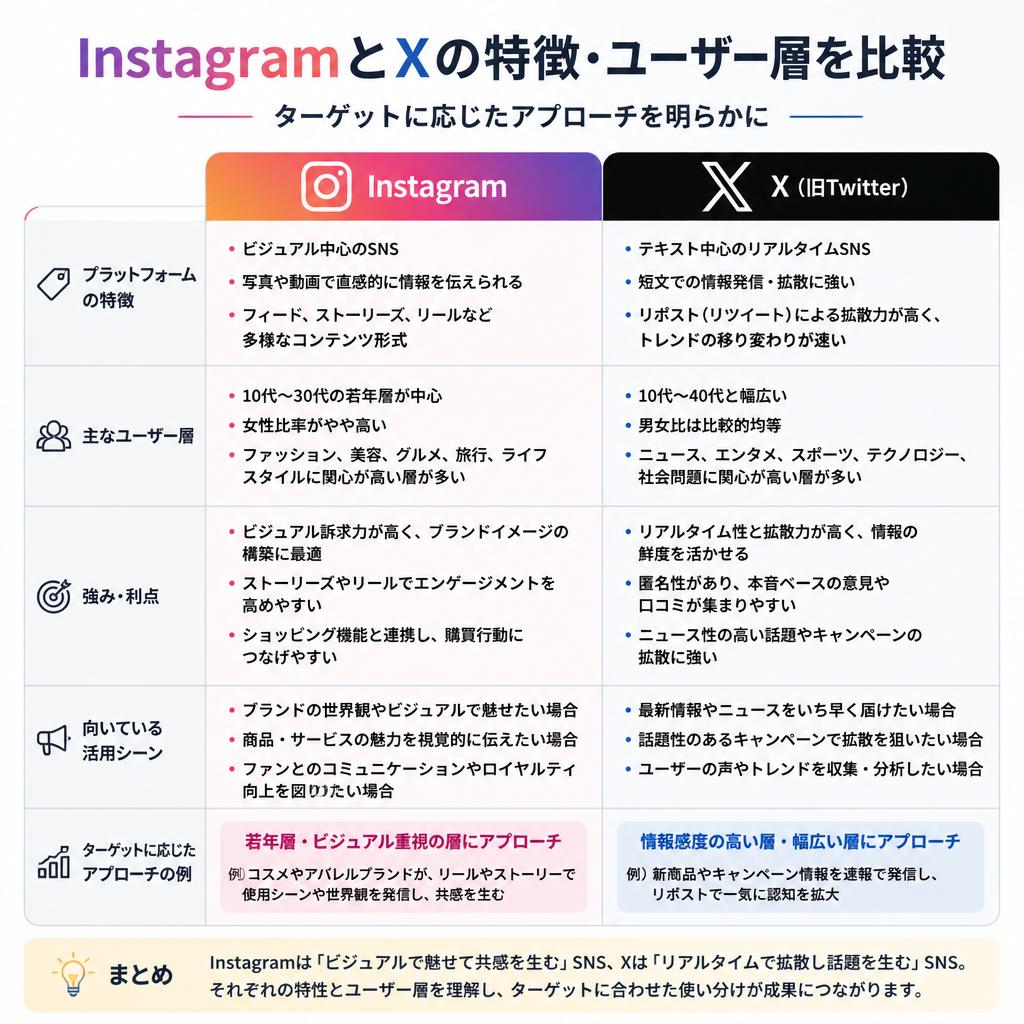 Instagram vs X：それぞれの特性を理解しよう