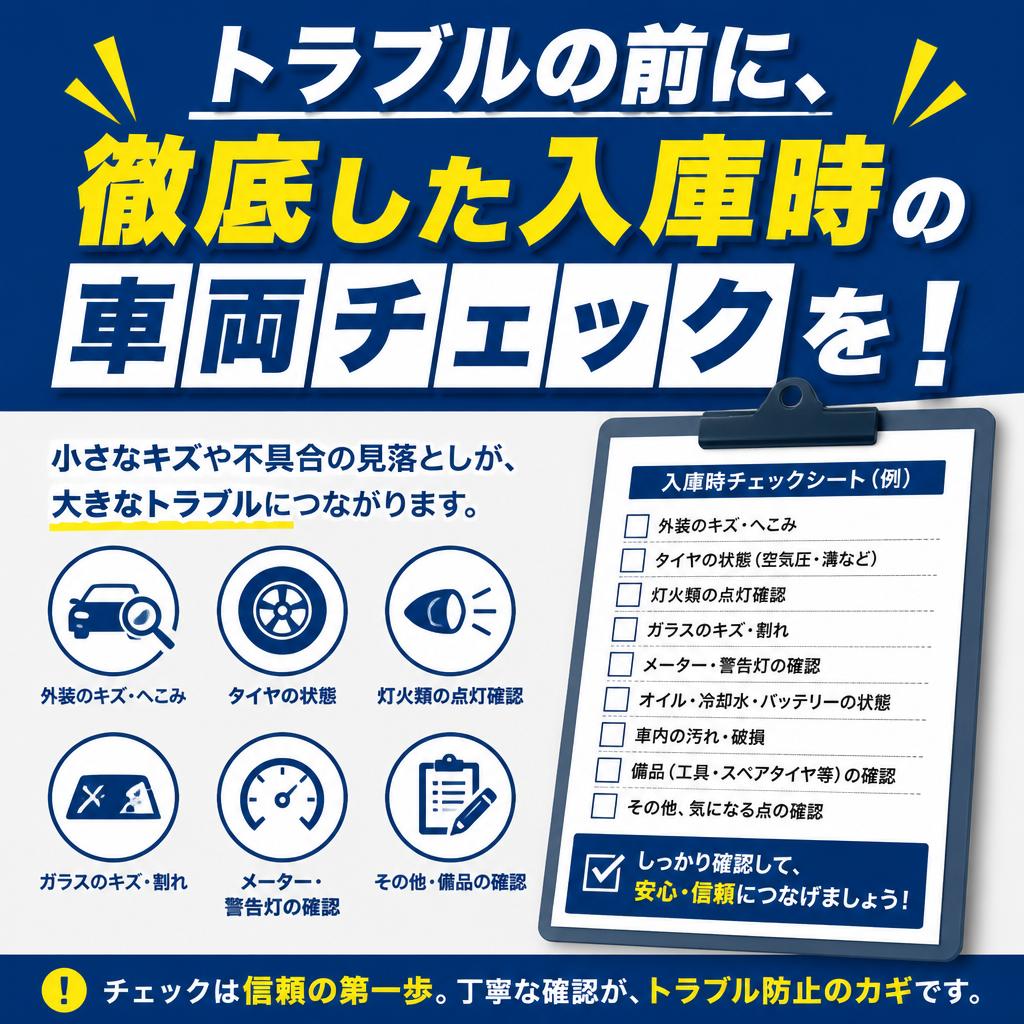 トラブルの前に、徹底した入庫時の車両チェックを！