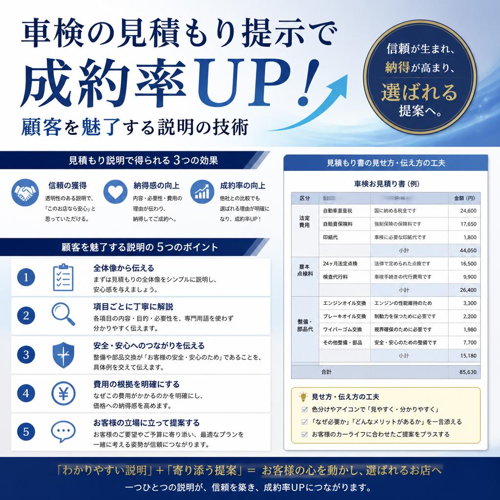 車検の見積もり提示で成約率UP！顧客を魅了する説明の技術