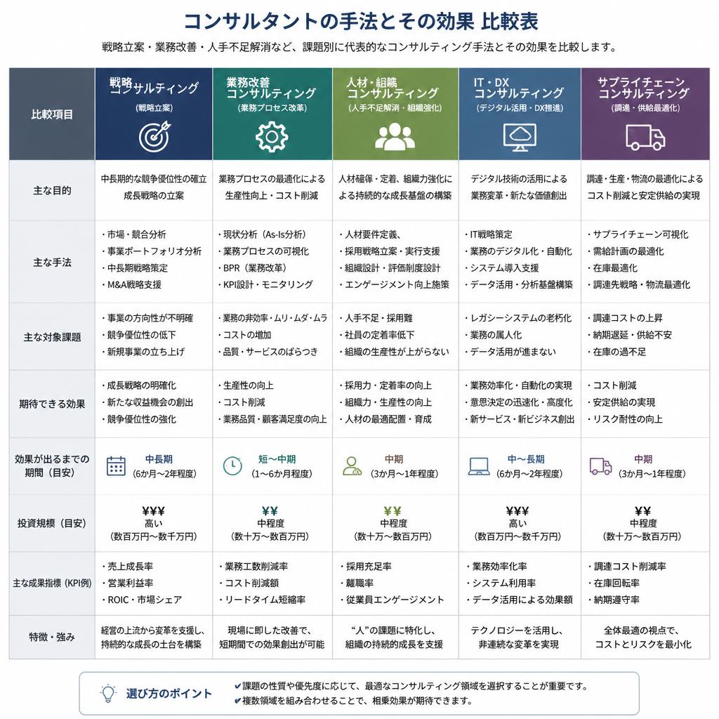 各種コンサルティング手法の比較