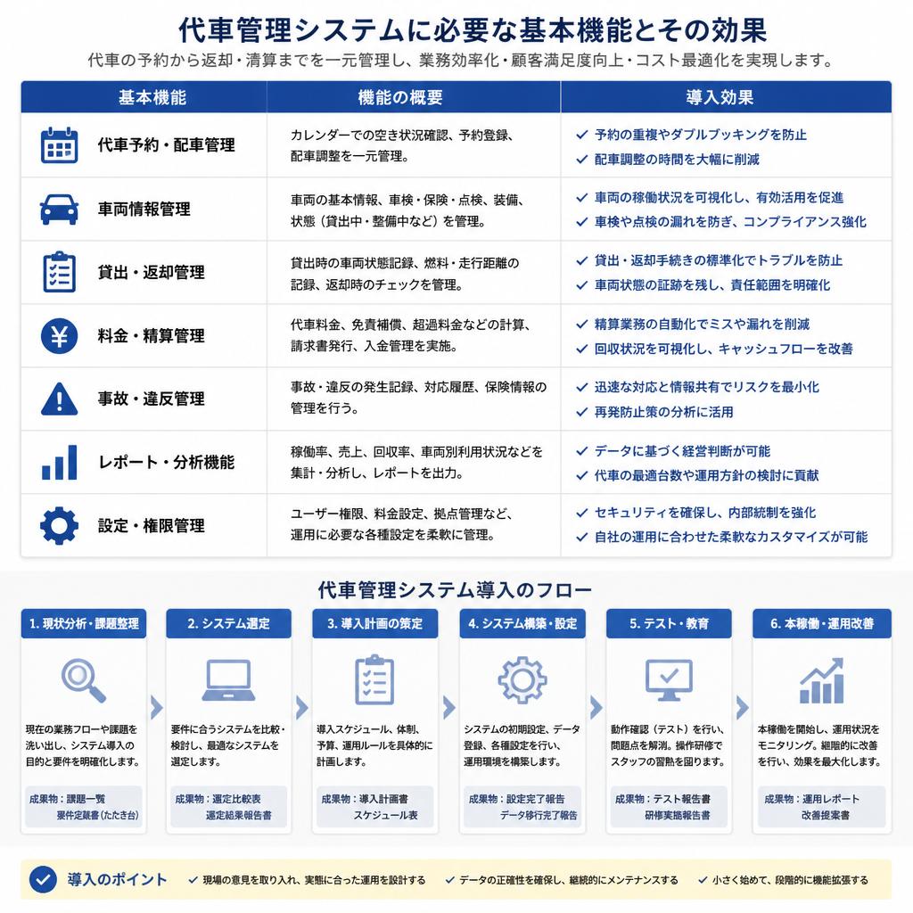 代車管理システムの基本機能
